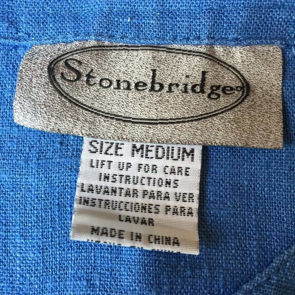 Stonebridge Linen Cat top Vintage 3/4 sleeve M blue button front pockets - Picture 5 of 7